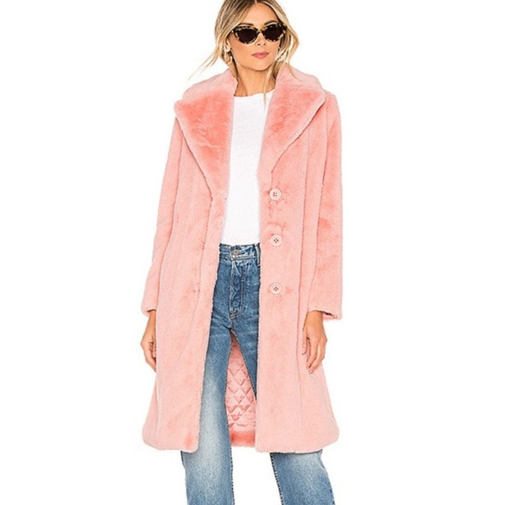 Pink Foster Faux Fur Peacoat Alice + Olivia NWT